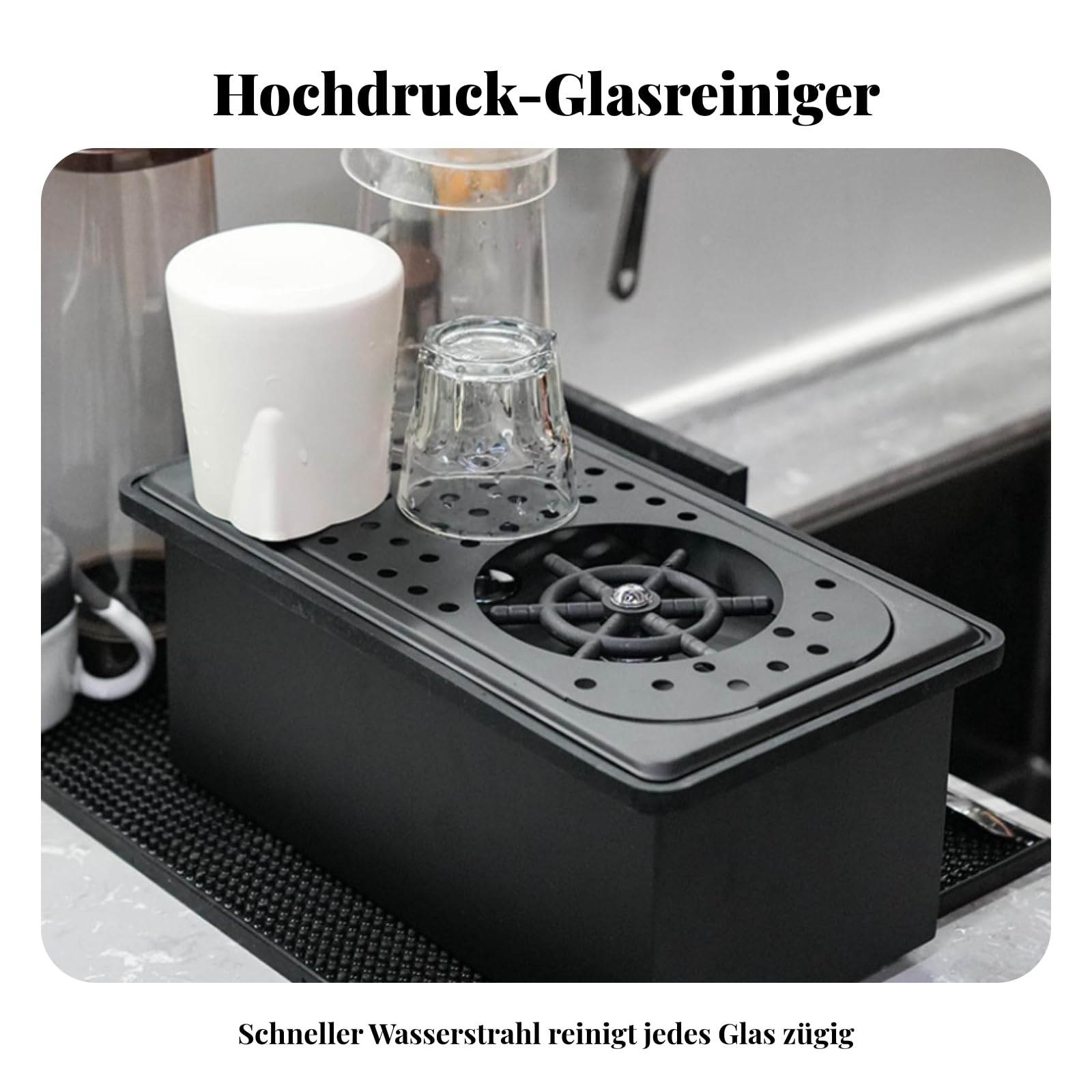 Gralara Lavavasos Empotrable Compacto Lavavasos Encimera Instalación Empotrada Limpiador Botellas Vidrio, Negro, Rectangular
