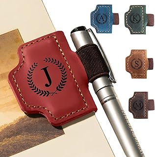 MOTEERLLU Bygone Mark Personalized Magnetic Leather Pen Holder Bookmark, Custom Bookmarks with Initial for Reading Women, Men, Teachers, Book Lovers Gifts（Red J）