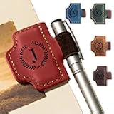 MOTEERLLU Bygone Mark Personalized Magnetic Leather Pen Holder Bookmark, Custom Bookmarks with Initial for Reading Women, Men, Teachers, Book Lovers Gifts（Red J）