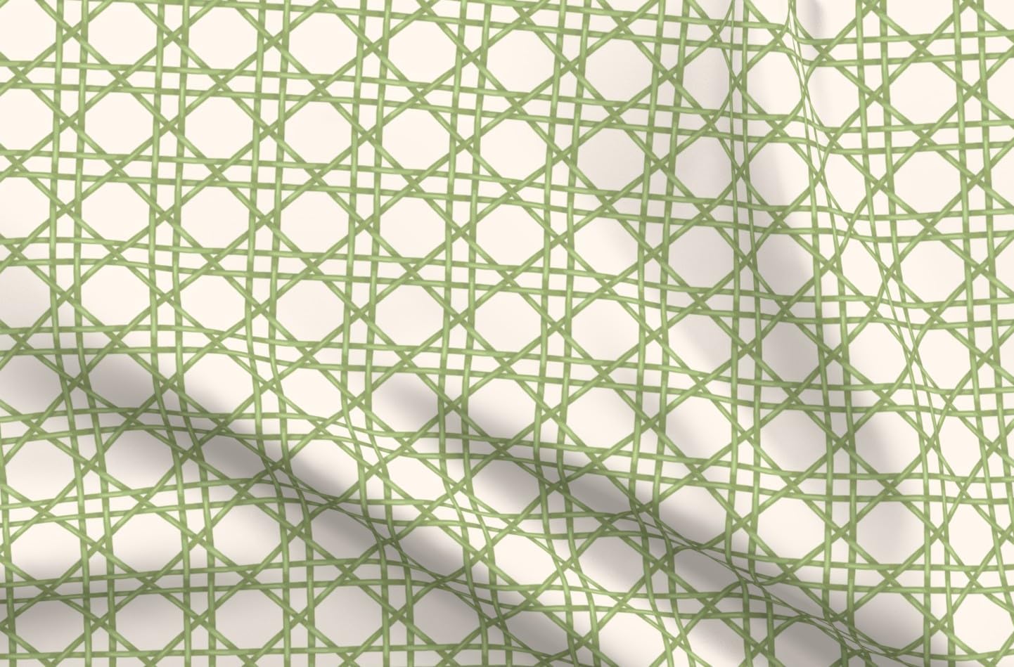 Spoonflower Fabric - Green Bamboo Trellis Rattan Weave Preppy Cottagecore Traditional Printed on Petal Cotton Fabric Fat Quarter - Sewing Quilting Apparel Crafts Decor