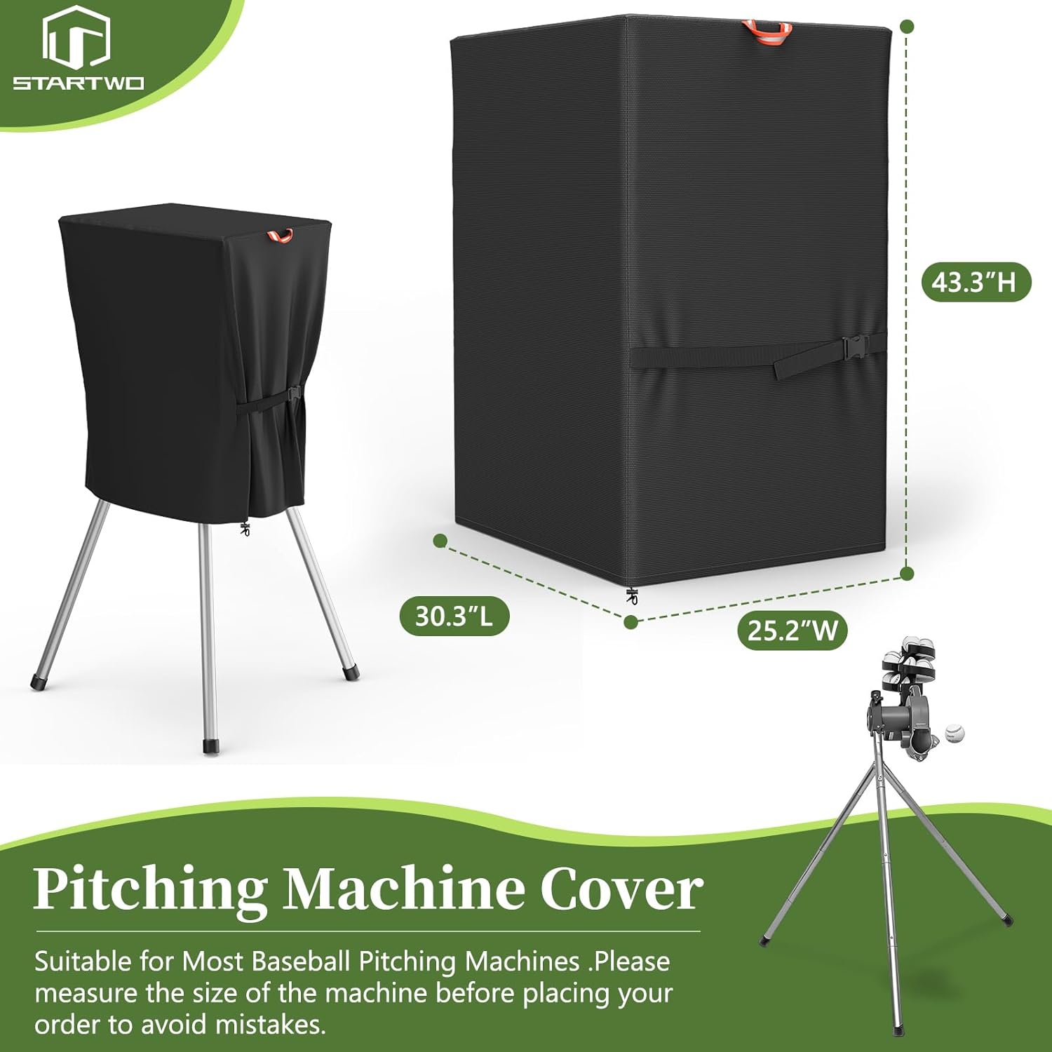 STARTWO Pitching Machine Cover for Most Baseball/Softball Pitching Machine,All-Weather Protection Heavy Oxford Cover,Fits Single-Wheel & Multi-Speed Models,Indoor/Outdoor Use.(30.3"L×25.2"W×43.3"H) - Image 2