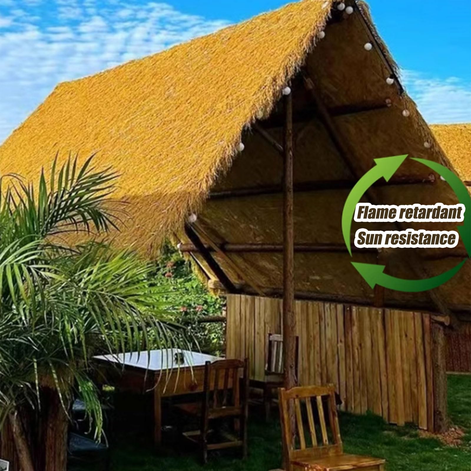 Techo De Paja Sintética, Rollo De Paja Mexicana Artificial, Decoración De Techo De Paja Resistente Al Fuego, Decoración De Bares Y Fiestas Hawaianas, Terraza De Cerca De Jardín (Size:1*2m(3.2*6.5ft))