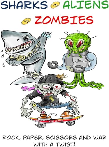 Miniatura 8 de Sharks Aliens Zombies: divertido juego de cartas para niños jugado como tijeras de papel de roca, guerra para la familia, juego de noche, regalo de