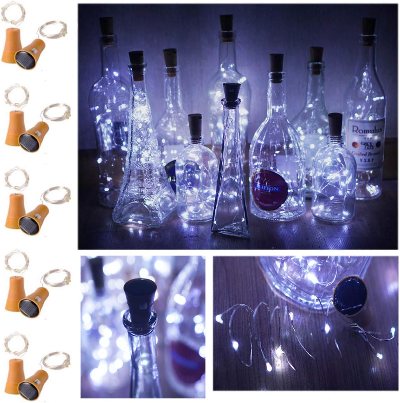 Decorman 10 Pack Solar Powered Wine Bottle Lights, 10 LED Waterproof Copper Cork Shaped Lights for Wedding/Christmas/Outdoor/Holiday/Garden/Patio/Yard/Pathway Decor (Cool White)