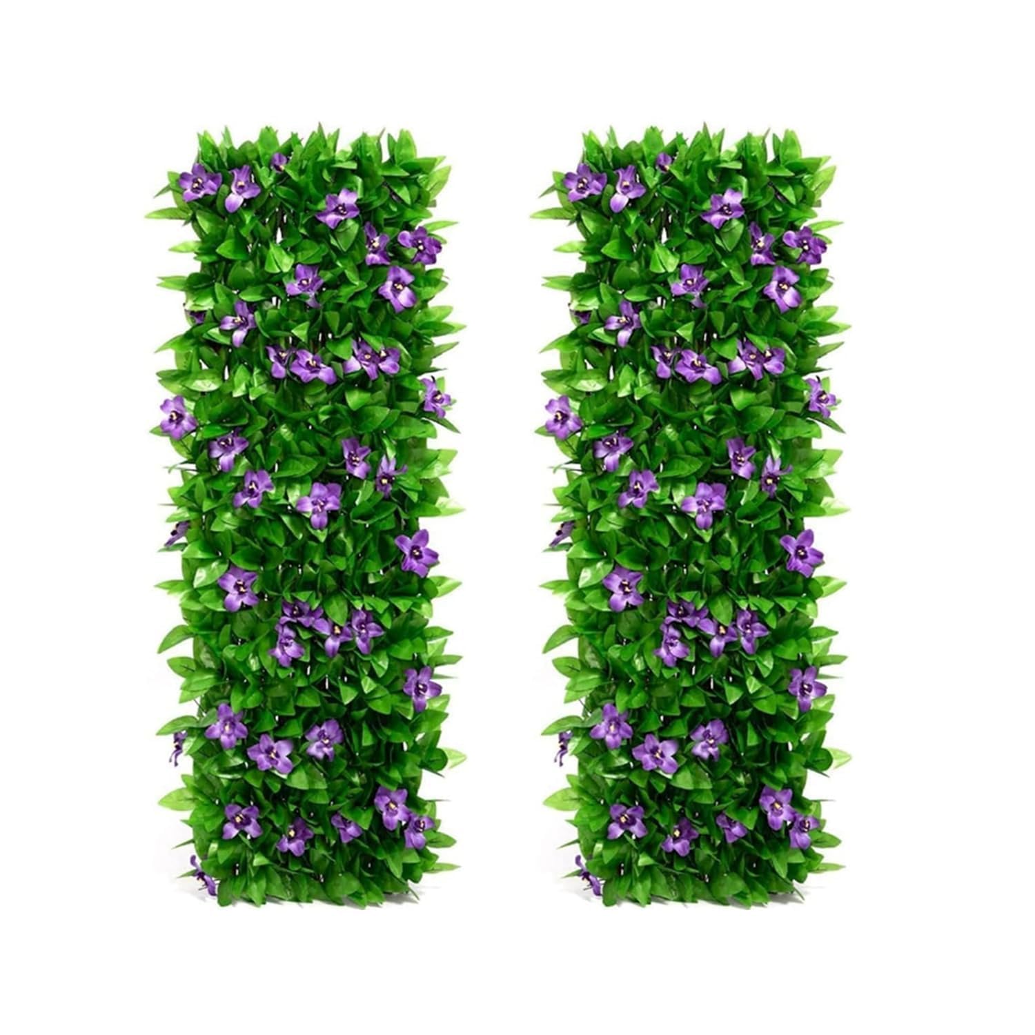 Max 200 * 40cm Expanding Garden Flower Trellis Panels, Privacy Screen Garden, Fence Screening, Gardenss Fence Screening, Gardens Fences Screeningss with Artificial Ivy and Violet Flower (2 pcs)