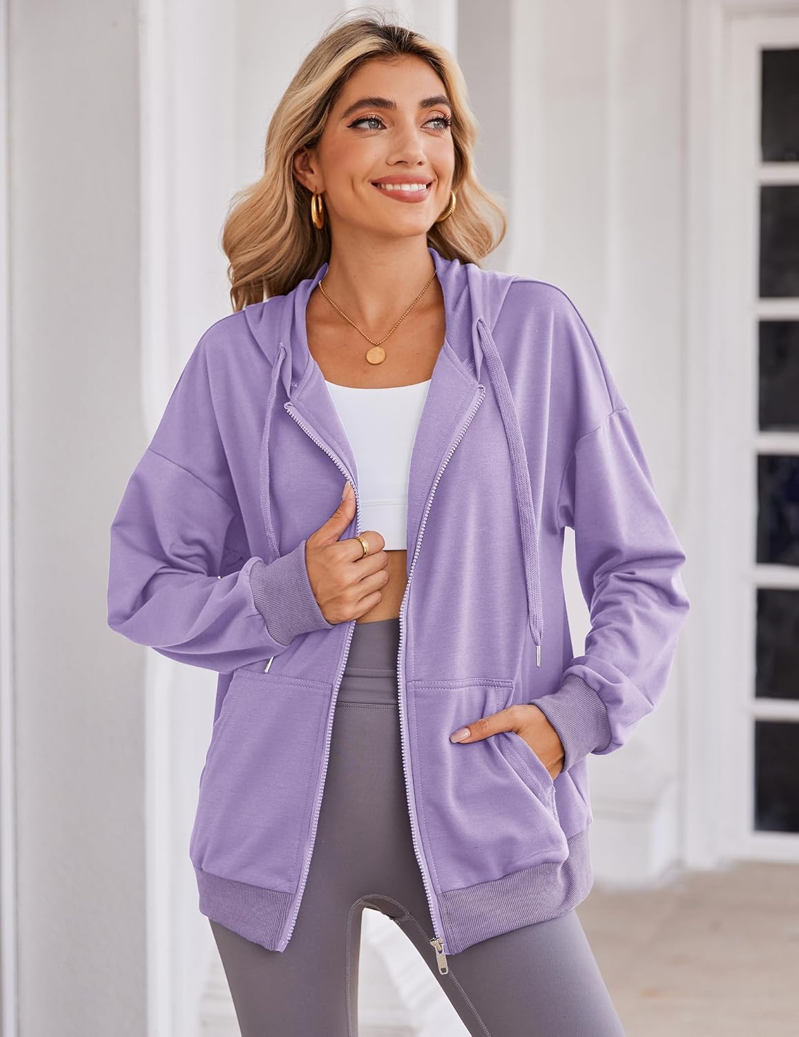 Zeagoo Women's Lightweight Hoodies Full Zip Up Oversized Sweatshirts with Pockets Long Sleeve Thin Casual Hooded Jackets - Image 4