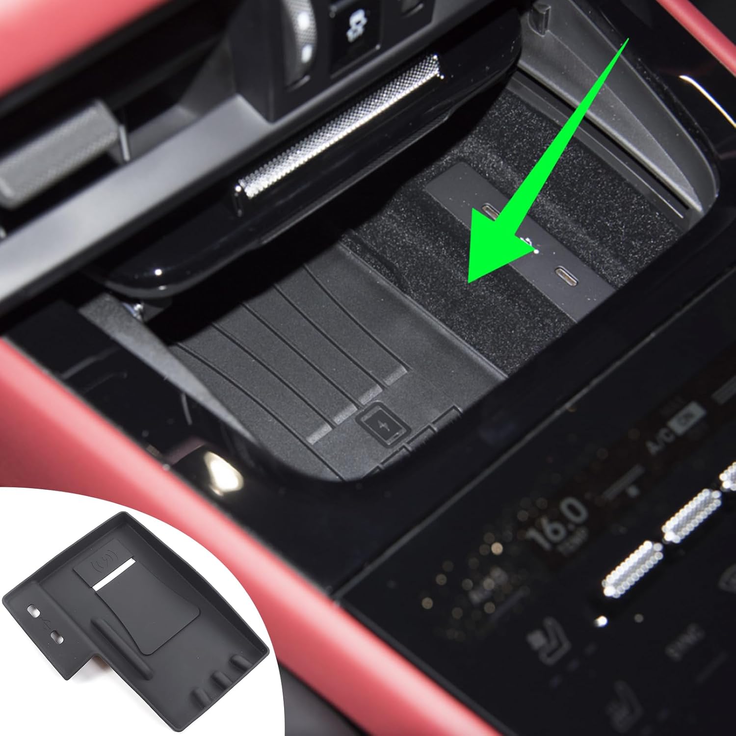 Fit for Porsche Cayenne 2024 Car Center Console Wireless Charger Cover Tray, Car Decoration Interior Accessories Cover Trim (Black)