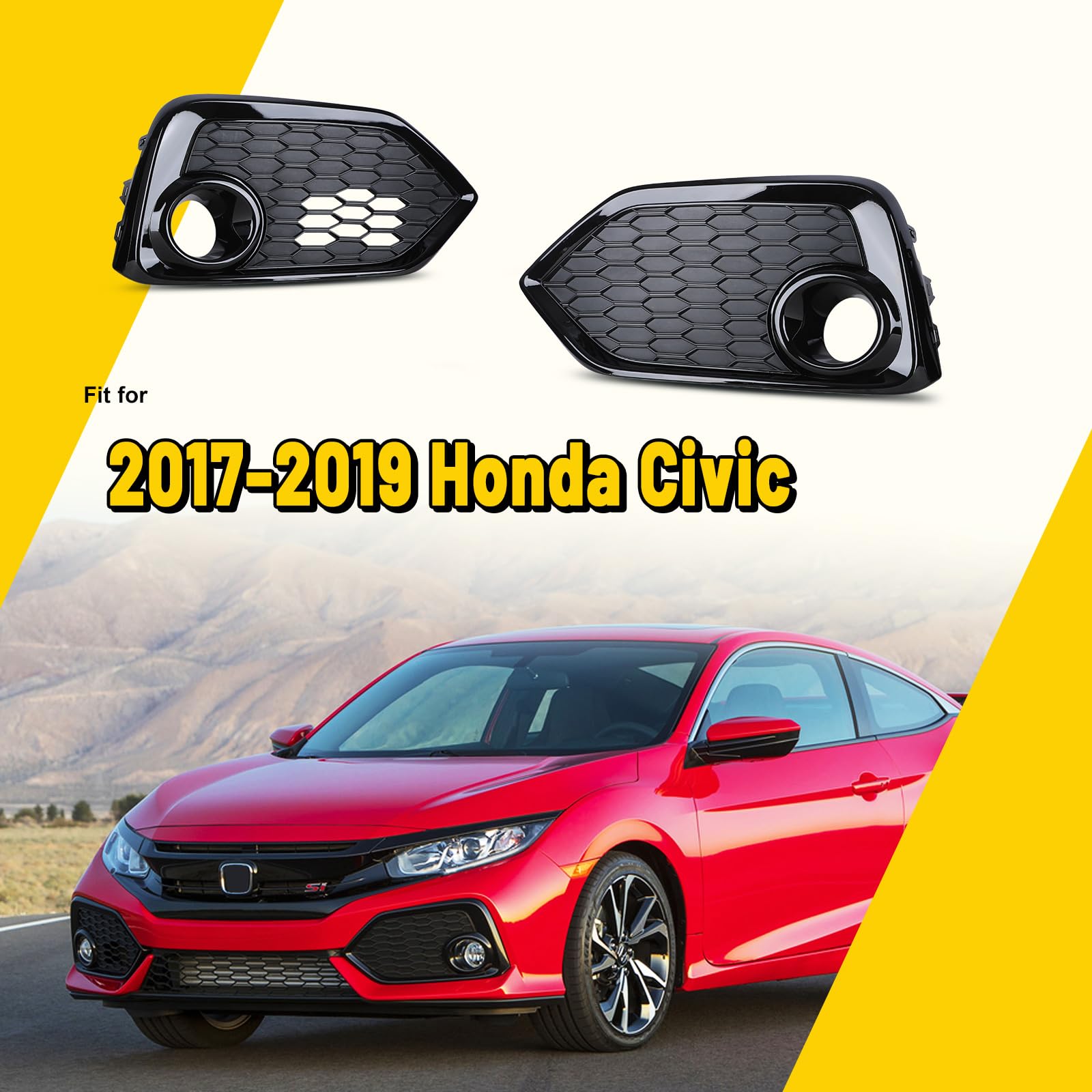 AUTOFREE LED Fog Light Bezels for 2017 2018 2019 Civic Hatchback Si Type R (Not fit for Type R Hatchback/Sedan/Coupe models), Driving Fog Lamp Cover Replacement 1 Pair Left and Right Side