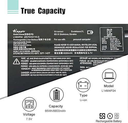 Miniatura 2 de L14M4P24 L14L4P24 Laptop Battery Replacement for Lenovo Yoga 4 Pro Yoga 900 900-13ISK 900-ISE 900-IFI Series Notebook 5B10H43261 (7.5V 66Wh 8560mAh)