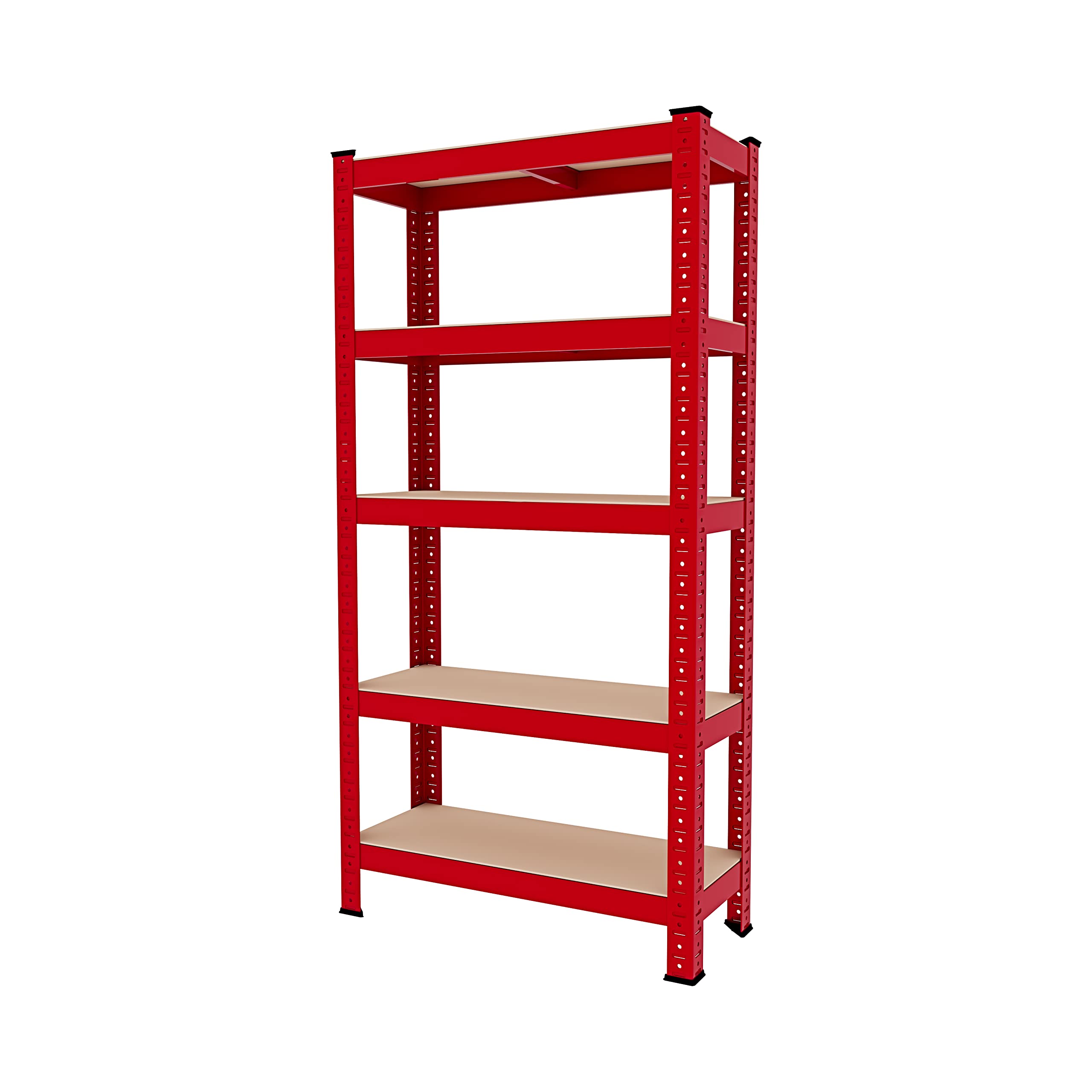 Bricozone Scaffale In Metallo E MDF Con 5 Ripiani Regolabili Scaffale Ad Alta Portata Fino a 875 kg 150 x 75 x 30 cm Ideale Per Garage Officina Cantina Capannone Magazzino Design Modulare (Red)