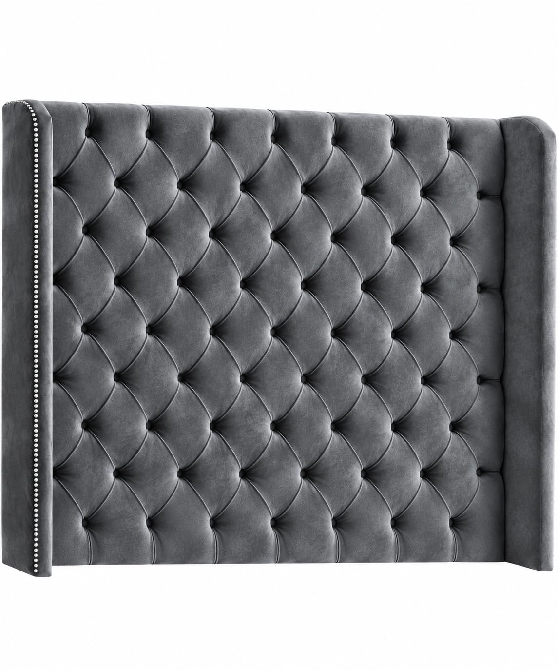 Elixir Furniture Chesterfield Winged Divan Bed Headboard for 4ft Small Double Bed – 36" Tall | Luxury headboard | Grey Plush Velvet Upholstery (Grey, 4ft Small Double H-36inch) — image 1
