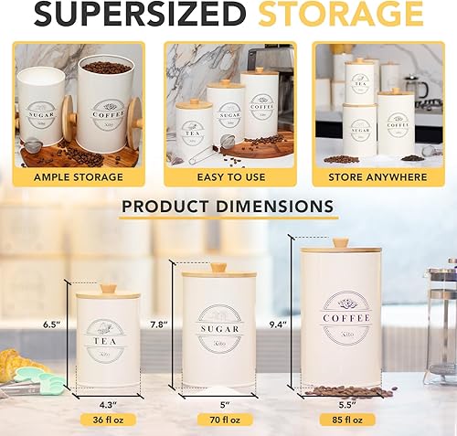 Miniatura 7 de Kito LIVING Juego de recipientes para almacenamiento y organización de mostrador de cocina con tapas de bambú de madera, recipientes de despensa de