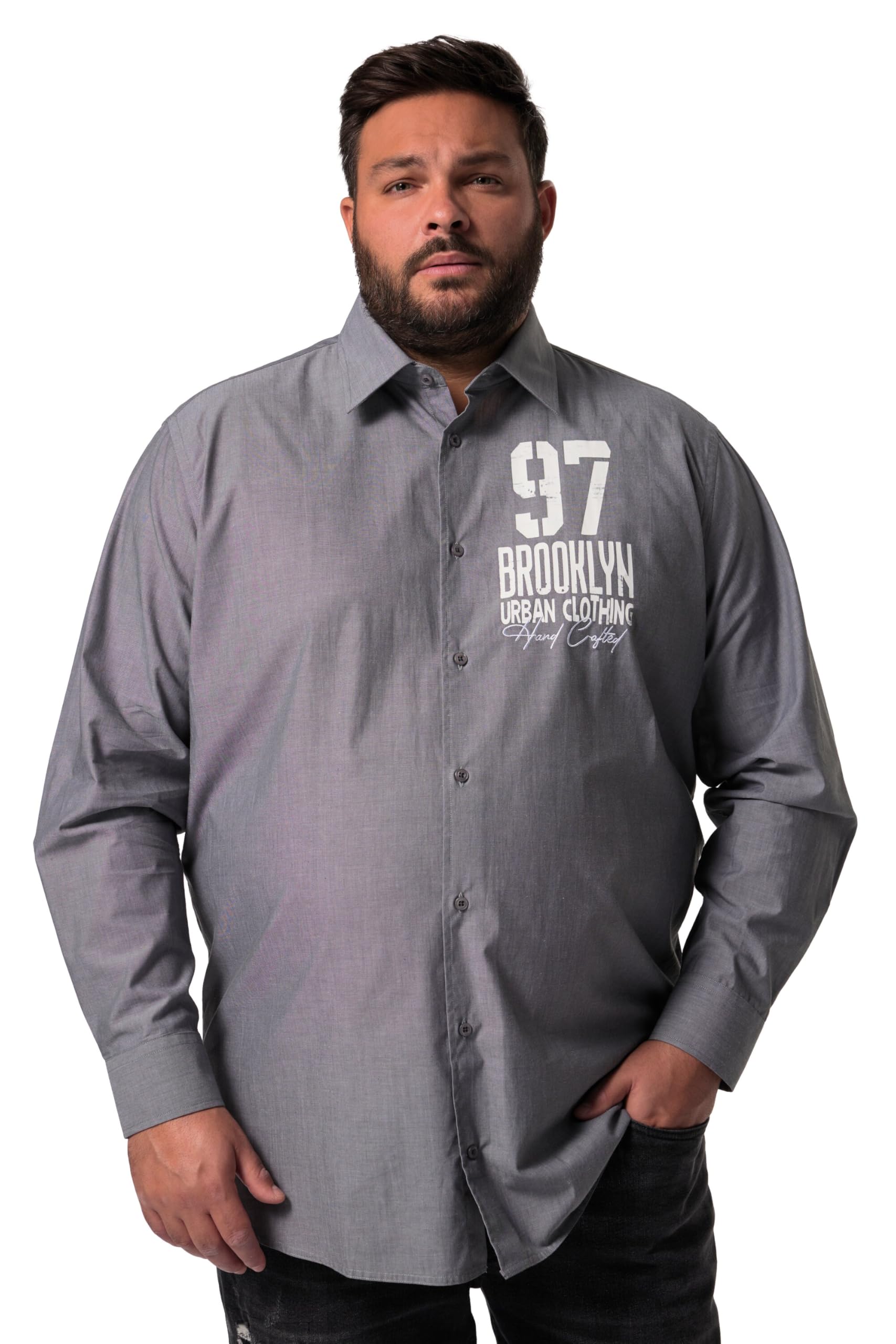 Men Plus Herren große Größen Übergrößen Menswear L-8XL Hemd, Langarm, Kentkragen, Brust-Print, Comfort Fit 835007