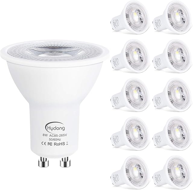 HYDONG GU10 LED Light Bulbs 8W Warm White 3000K, 70W Halogen Bulbs Equivalent, 720lm Light Bulb, 120° Wide Beam, No Dimmable, AC 85V-265V (Pack of 10)