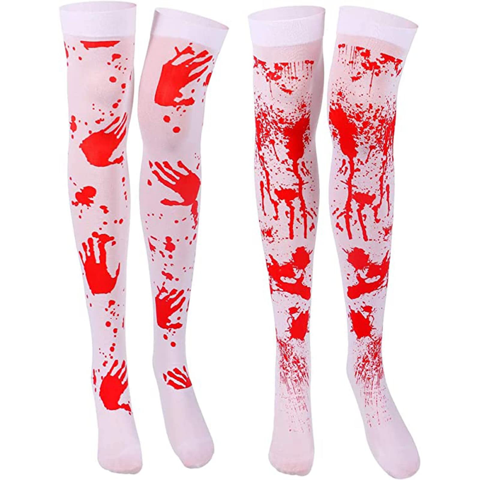 Women Stockings High Socks For Halloween Cosplay Costume, 2 Pairs Fake Blood Tube Zombie Schoolgirl Fancy Dress，Ladies Stained Halloween Costume (70cm)
