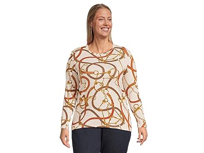 Lauren Ralph Lauren Plus Size Belting-Print Cotton Long-Sleeve T-Shirts Women