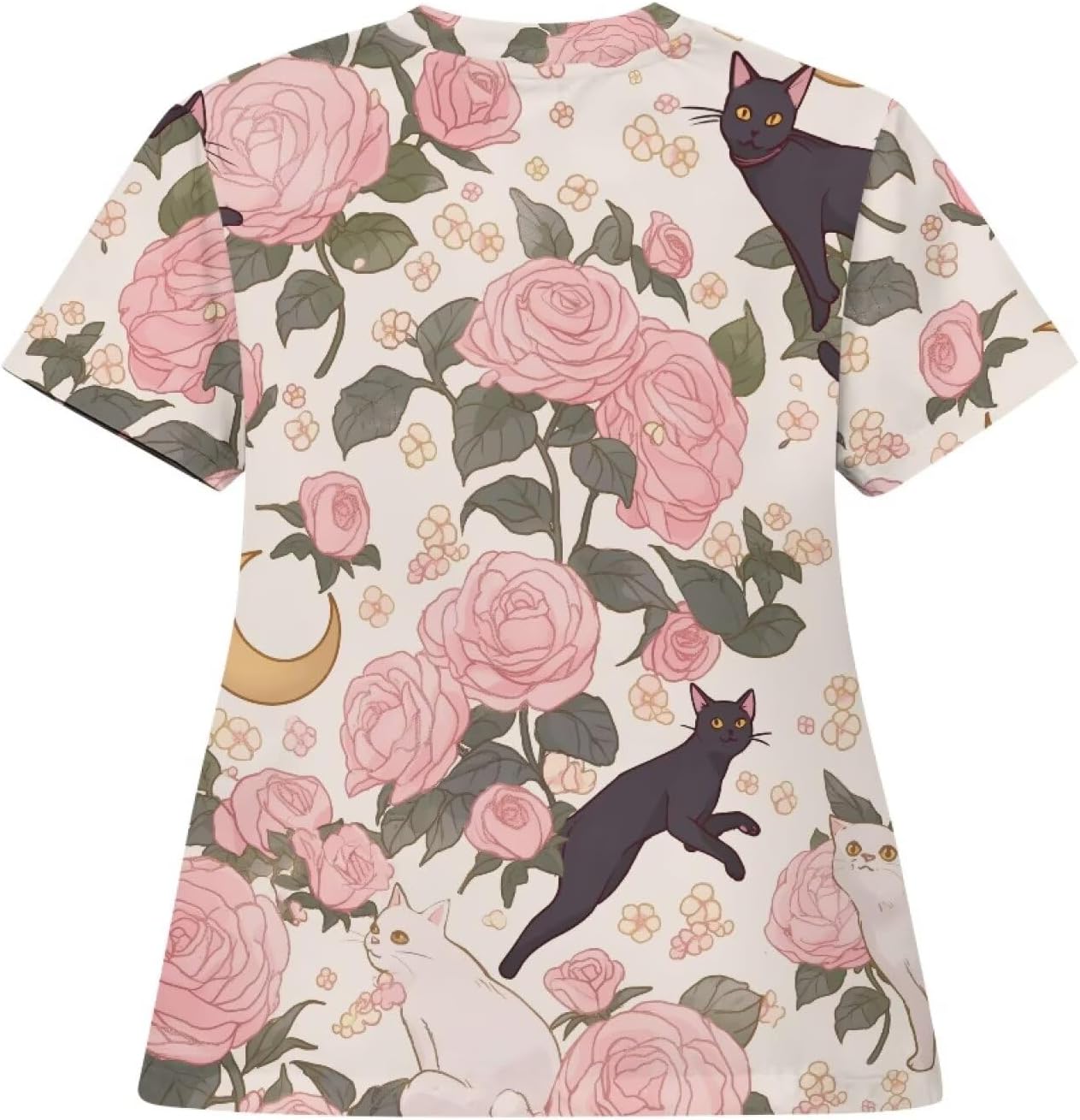 V Neck Print Scrub Tops for Women Short Sleeve Scrub Shirts Stretchy Holiday Nurse Uniform with 2 Pockets
