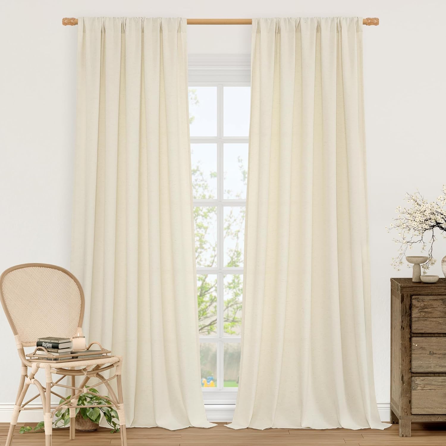 LAMIT Beige Linen Curtains, 84in, 2 Panels, Light Filtering