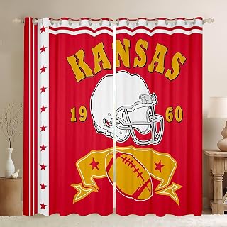 Erosebridal Football Fans 30%-50% Blackout Curtains Rugby Helemt Cool Sports Curtains for Bedroom, 3D Sports Ball Game Curtains & Drapes 42''Wx84''L for Sports Lovers Gift (Kansas)