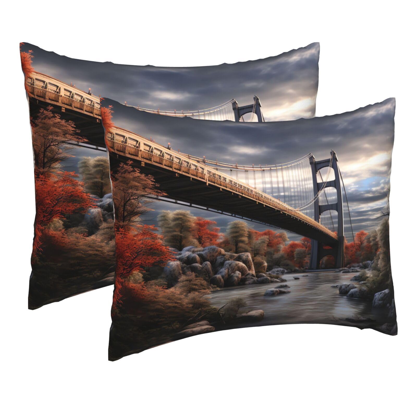 2 Pack Pillow Cases with Hidden Zipper, Soft Breathable Pillow Covers for Hair and Skin, Scenery Bridge Pillowcases 16"x20" Bed Pillow Protectors Cover for Sleeping Gifts