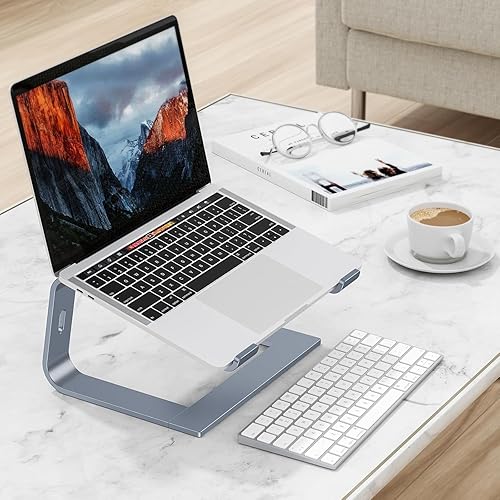 Miniatura 8 de OMOTON Soporte para computadora portátil para escritorio, elevador desmontable para laptop, soporte de aluminio para laptop, compatible con MacBook