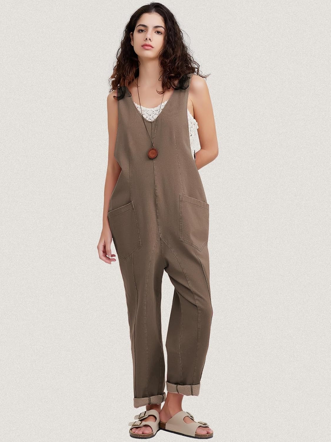 EXLURA Womens High Roller Denim Bib Jumpsuits Casual Loose Sleeveless Baggy Overalls Jeans Pants Jumpers with Pockets - Image 4