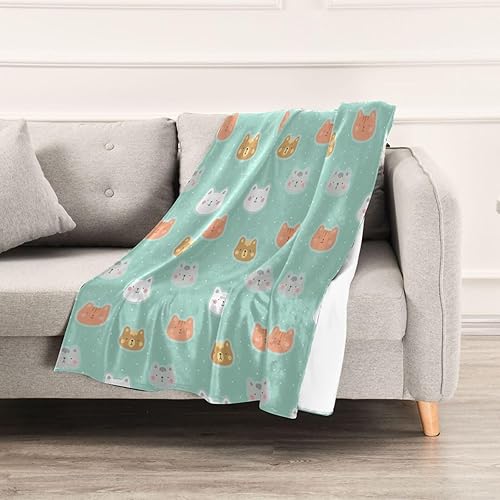 Miniatura 5 de Cats with Cute Paw Green Fluffy Blanket Lightweight Microfiber Holiday Flannel Fleece Blanket 60"x90" for Office Home Decor Couch Travel Adults Kids