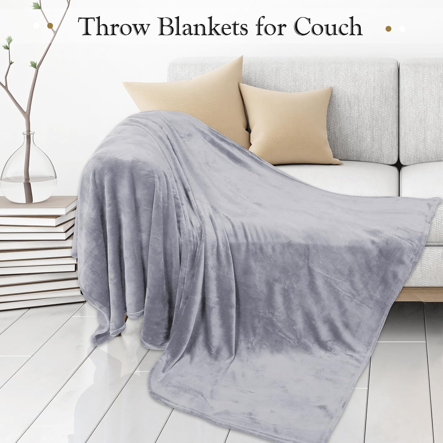 Peryiter 4 Pcs Fleece Throw Blanket Bulk Sofa Blanket Fuzzy Plush Warm Soft and Breathable Lightweight Throw Blankets for Couch for Living Room Bed Travel Couch Sofa(Light Gray, Dark Gray,50'' X 60'')