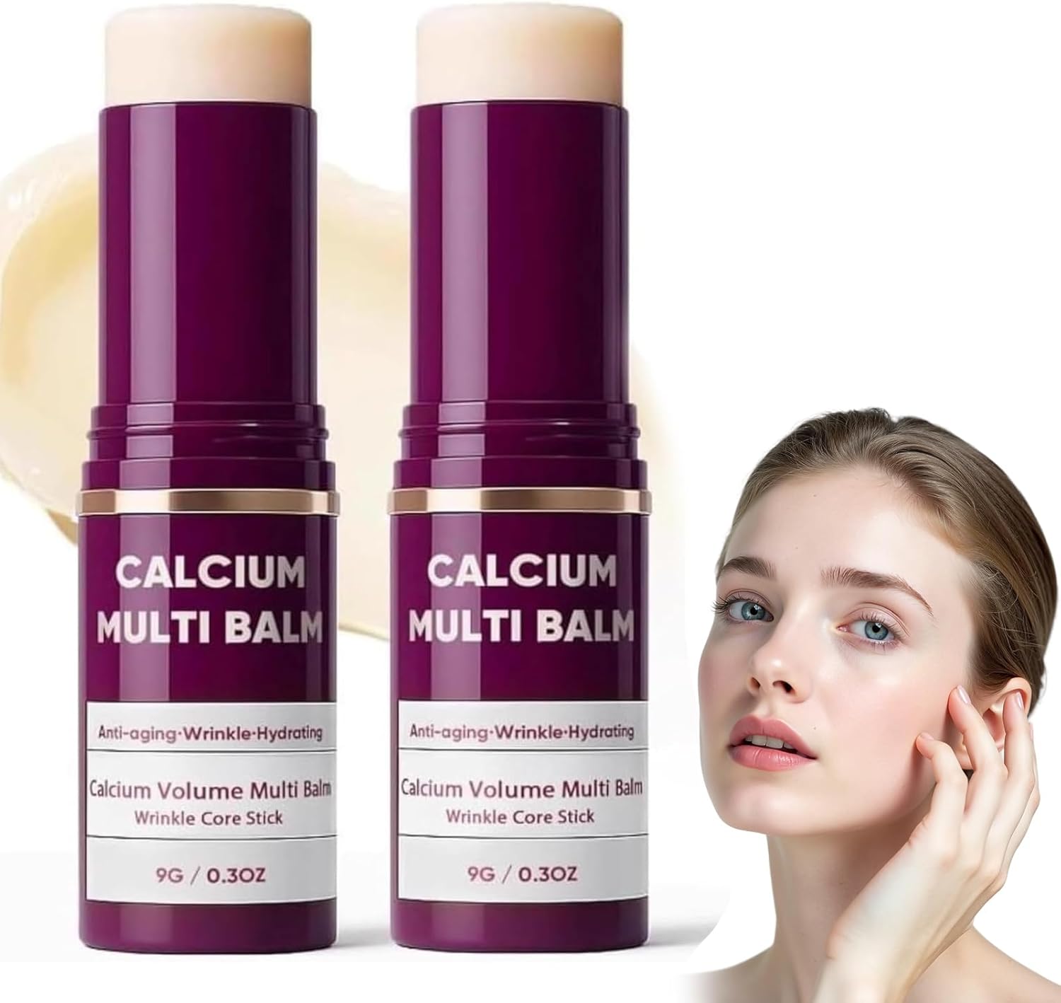 2PCS Calcium Volume Multi Balm, Calcium Balm Stick, Pure Collagen Wand Stick, Korean Skincare Anti Aging Moisturing Firming Serum Stick, Skincare Glow Multi Balm, for Eyes, Face, Neck