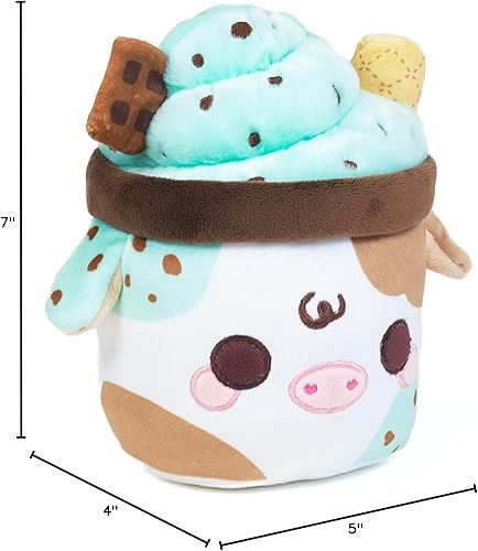 Miniatura 7 de Cuddle Barn PlushGoals Mooshake con chispas de chocolate menta  Juguete de peluche súper suave con aroma kawaii, 7 pulgadas