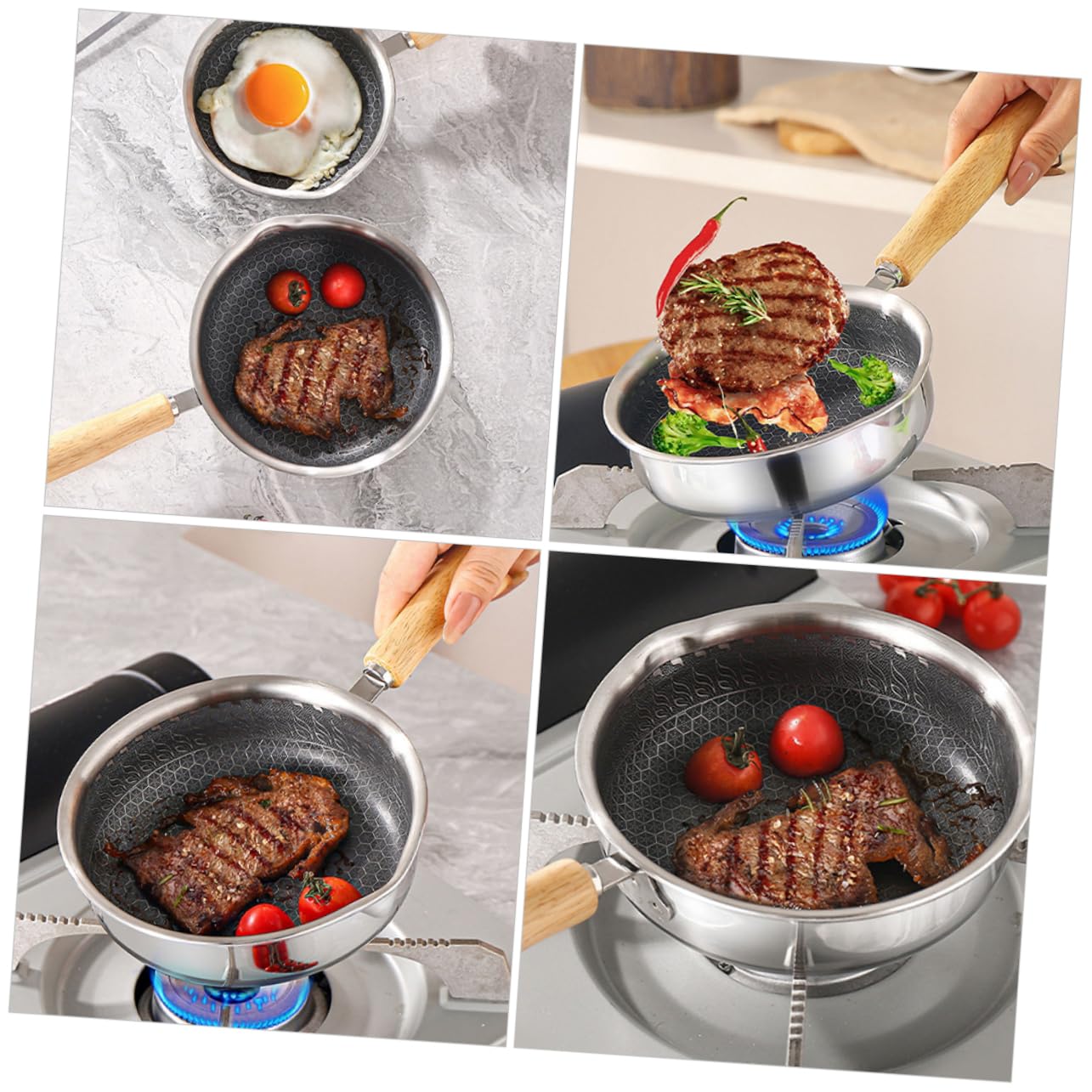 ULTECHNOVO Padella Antiaderente Per Uova 16 Cm in Acciaio Inossidabile 316 Con Fondo Piatto a Nido D’ape Per Colazione e Friggere, Impugnatura Ergonomica, Alta Distribuzione Del Calore
