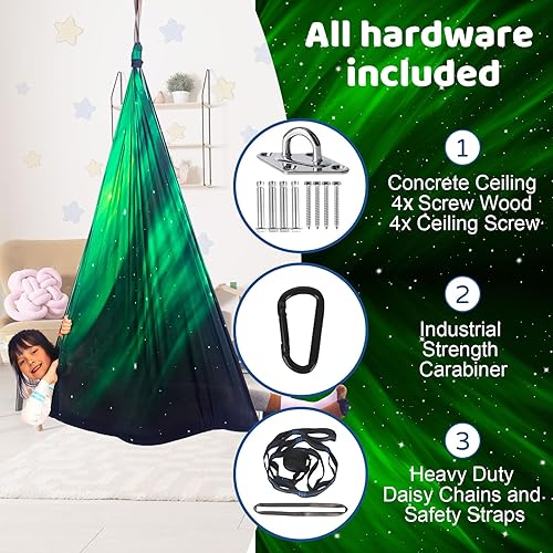 Miniatura 5 de Columpio sensorial para niños, terapia interior y exterior, hamaca para acurrucarse, con capacidad para hasta 300 libras, con kit de colgador de