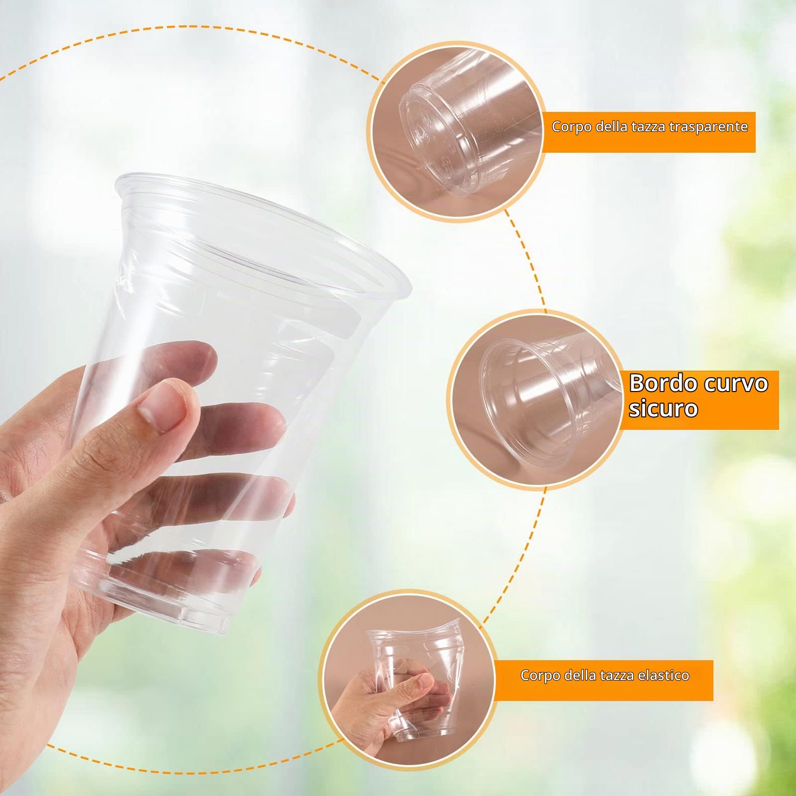 WUHUIXOZ 300 Tazze da festa in plastica trasparente (350ml) per compleanni, battesimi, matrimoni, Natale, feste, bevande, dolci, stabili, riutilizzabili…