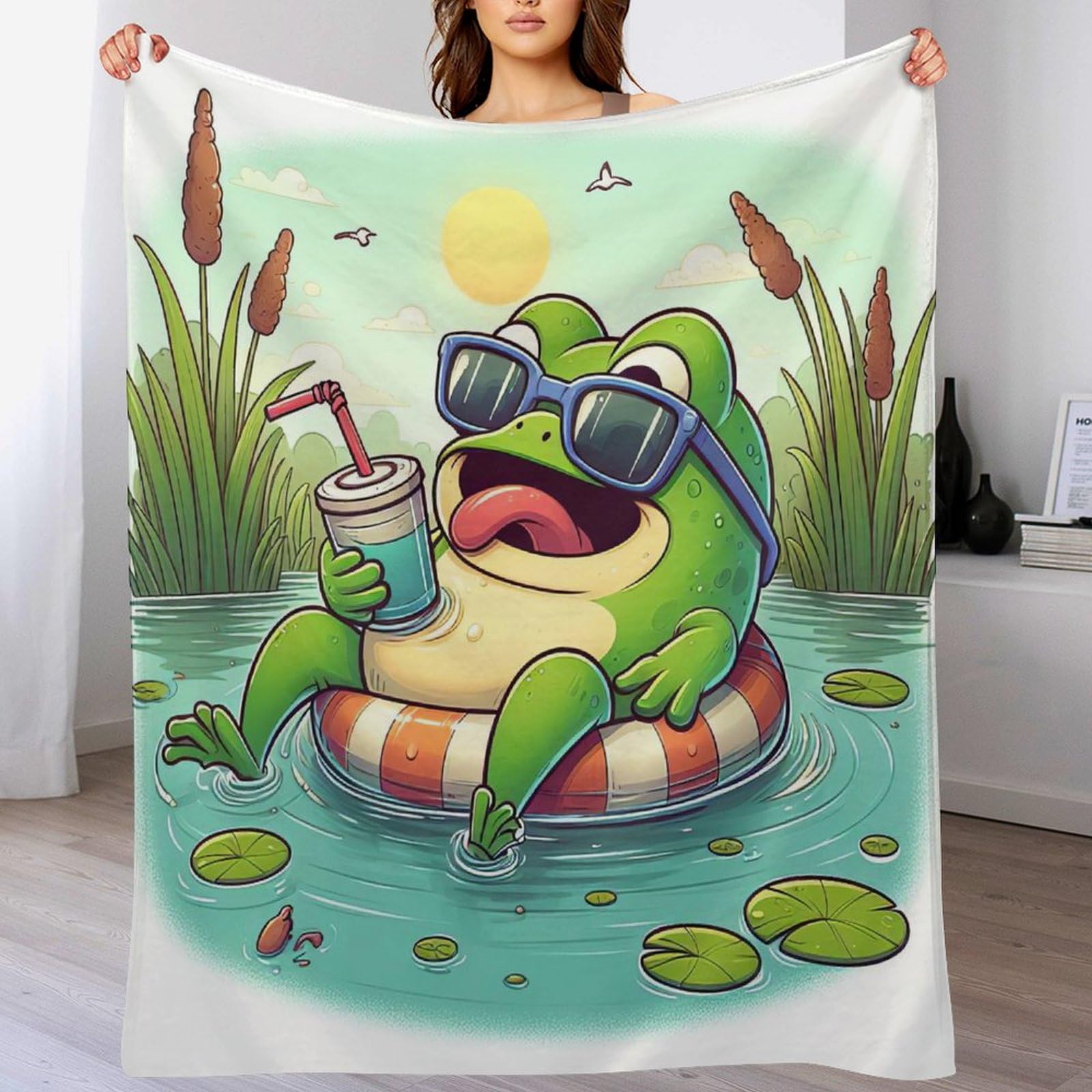 Manta de rana de franela para sofá cama suave cobija polar de 130x150 cm