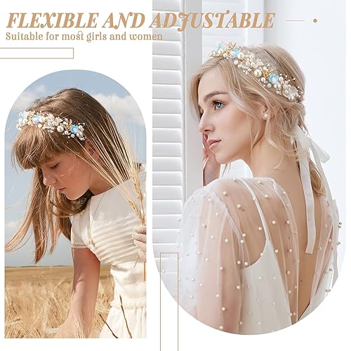 Miniatura 6 de Yinder 3 piezas de tocado para niña de las flores, accesorios para el cabello, diadema para boda, corona de flores, diadema floral para niñas,