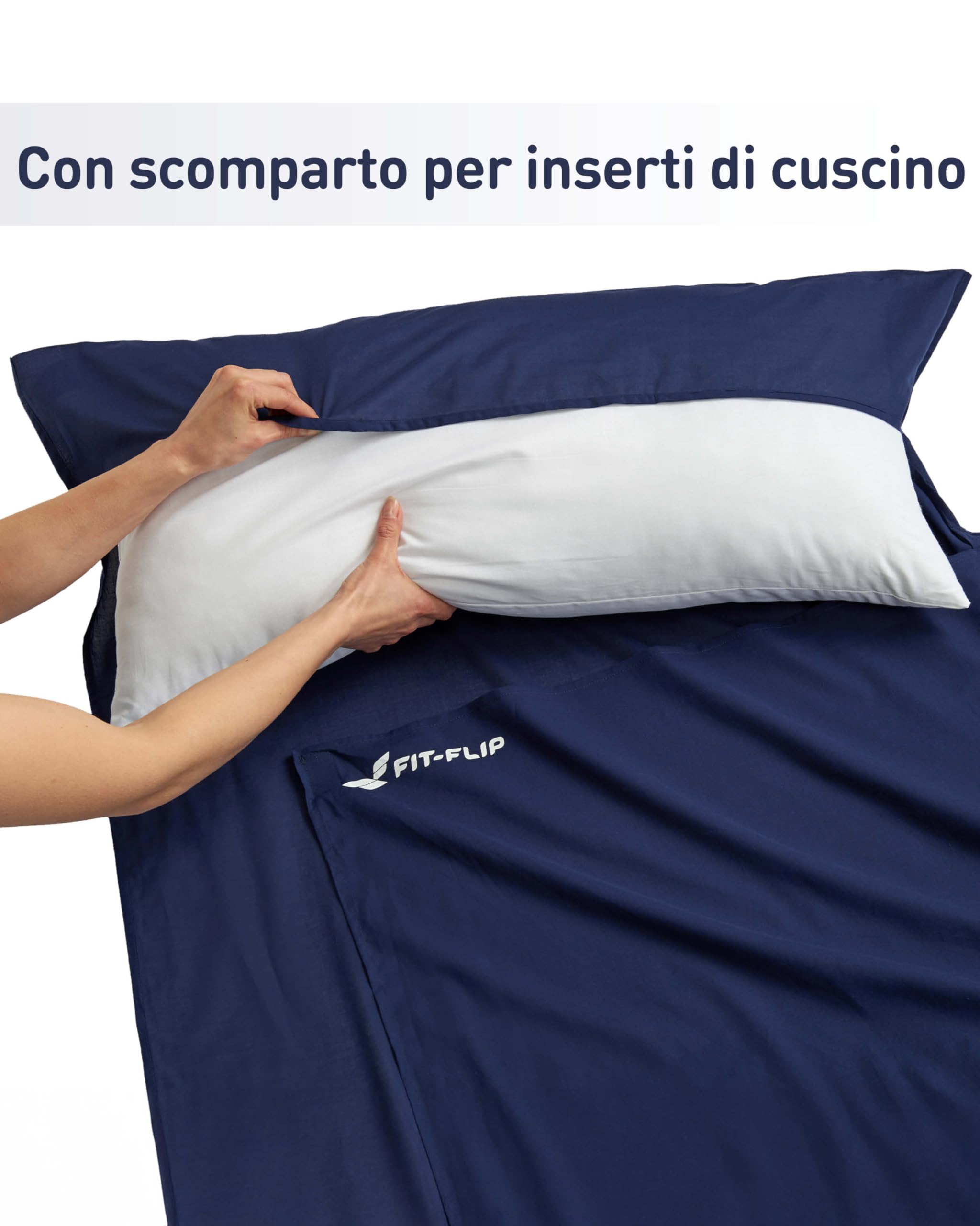 Fit-Flip Sacco Lenzuolo da Viaggio - 100% Cotone o Microfibra - Sacco a pelo con scomparto per cuscino - Sacco Letto singolo ultraleggero e compatto - Sacco a Pelo leggero Estivo