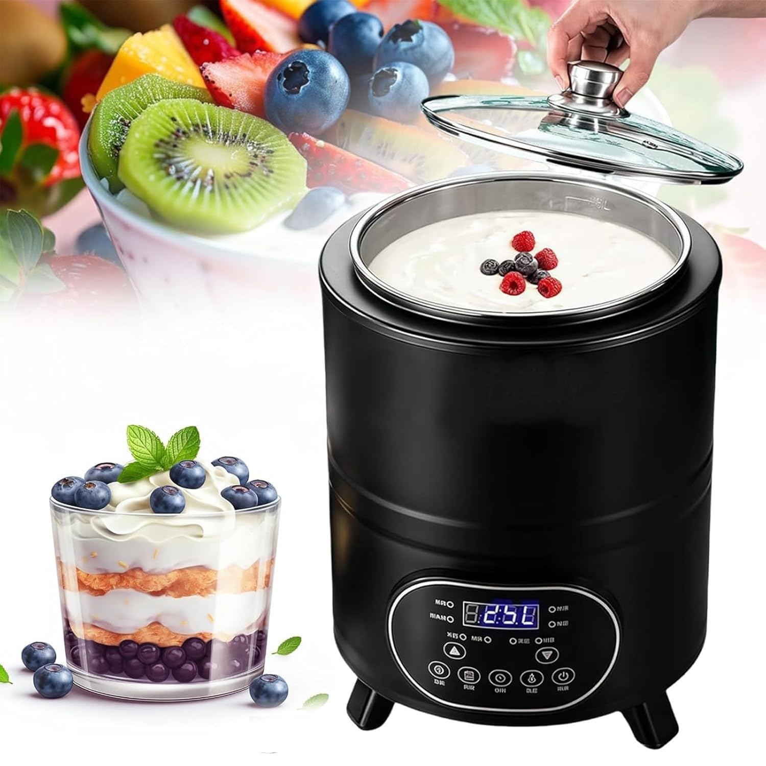 Inteligentna maszyna do produkcji jogurtu o stałej temperaturze, 8 l/12 l, z kontrolą czasu i temperatury, fermentacja w stałej temperaturze 360°, komercyjna maszyna do produkcji jogurtu Black-8L
