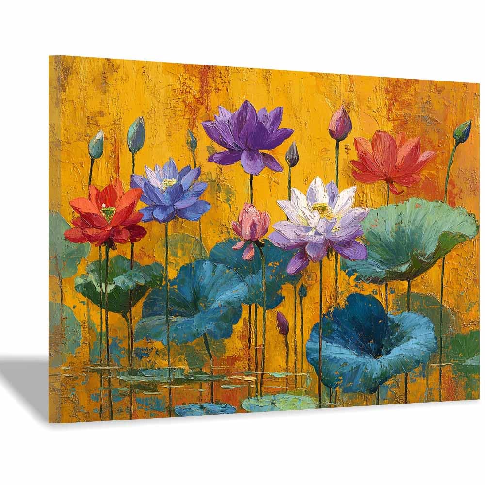 ZAMAEIU Forest Landscape Painting Lotuss-sketched clusters Canvas Artwork posters & prints Suitable for Living Room Bathroom Bedroom Home Wall Decoration(multicolored)-60x90cm Framed