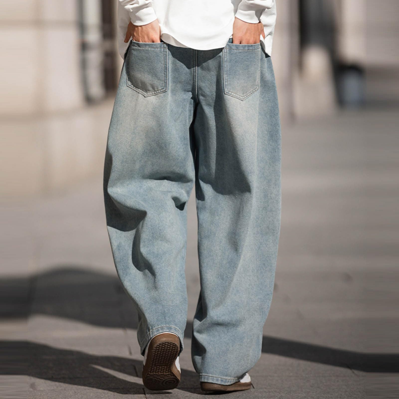 Vaqueros Elasticos Hombre-Pantalones Vaqueros Casuales para Hombre, Pantalones Vaqueros Lavados Viejos, diseño de Empalme Dividido, Pantalones Holgados Retro
