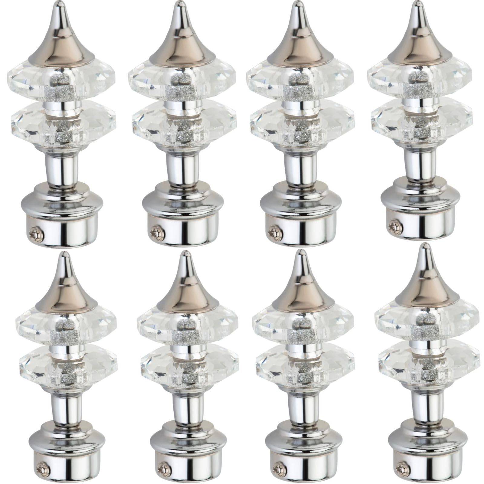 HANDOCK Curtain Rod Brackets Pair Set – Decorative Double Crystal Finials | Heavy-Duty Wall Mount Holders | Available in Multiple Colors | Modern Curtain Pole Bracket Ends (Silver, Pair 4)-image-24