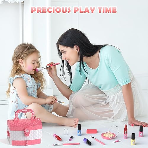 Miniatura 3 de GirlsHome Juego de maquillaje para niños para niña, 56 piezas, cosméticos reales lavables, juguetes congelados no tóxicos, kit de maquillaje para