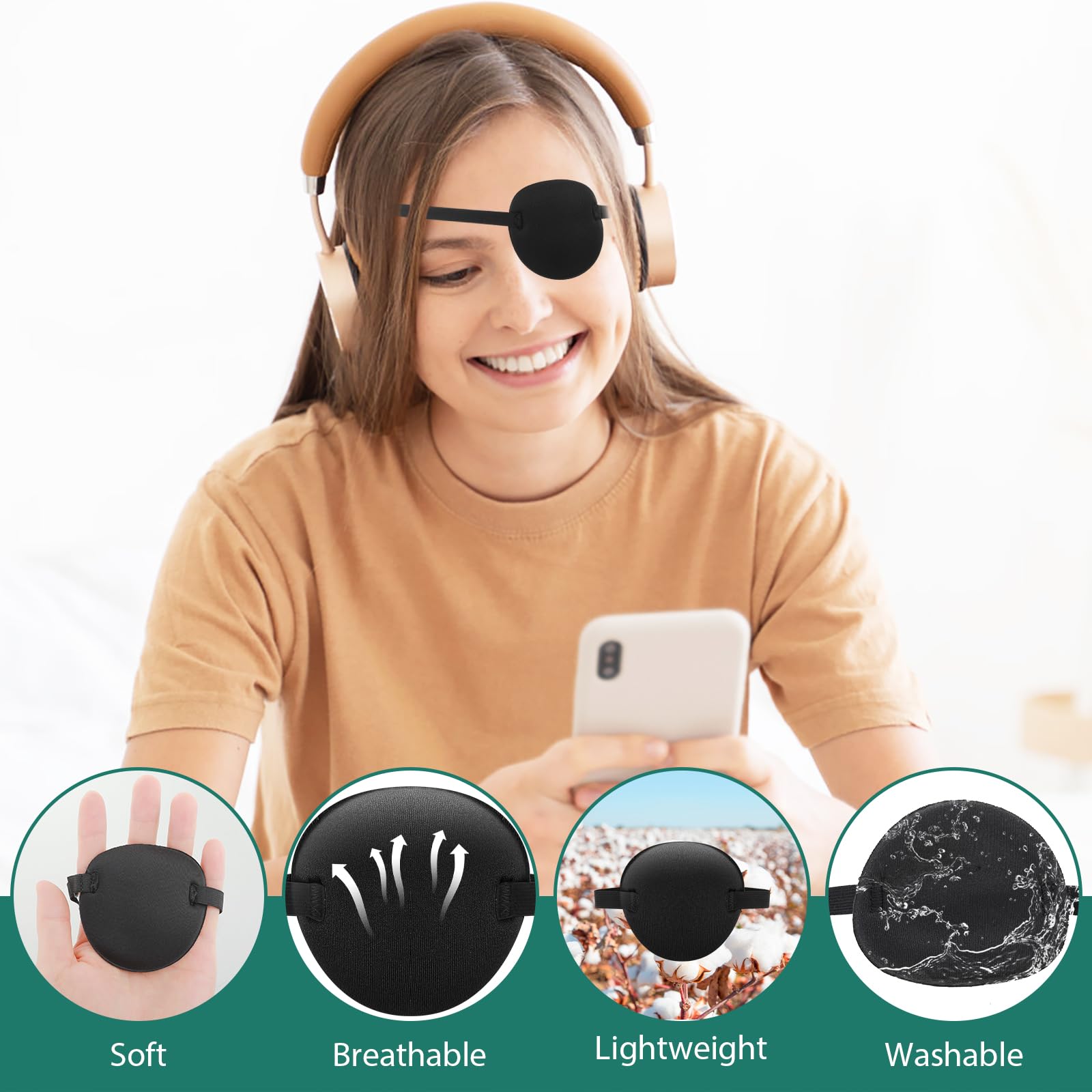 Bewudy 6 sztuk opasek na oczy, regulowane opaski na oczy 3D, leniwe opaski na oczy dla lewego lub prawego oka dla dorosłych i dzieci, 6 kolorów miękkich opasek na oczy