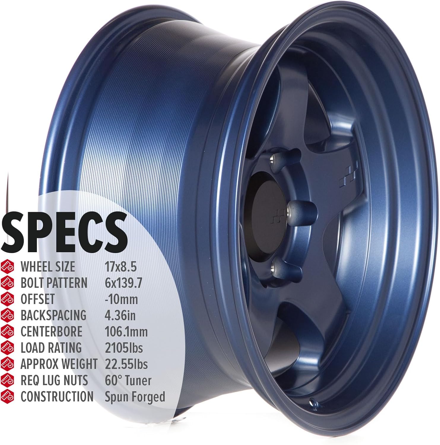 Hayford 17 Inch Wheels Flat Blue 6x139.7 17x8.5, et-10mm Offset, 106.1mm CB, Meister S1HC Style Rims Compatible with Toyota 4Runner, Tacoma, FJ Cruiser Lexus GX460 GX470
