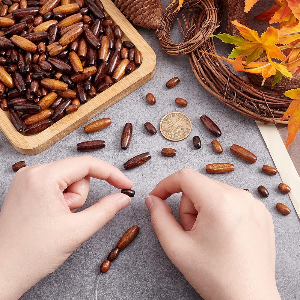 AHANDMAKER Naturalne owalne drewniane koraliki, 6 stylowych barwionych drewnianych koralików dystansowych, małe drewniane koraliki rurkowe, luźne koraliki do samodzielnego wykonania naszyjnika,