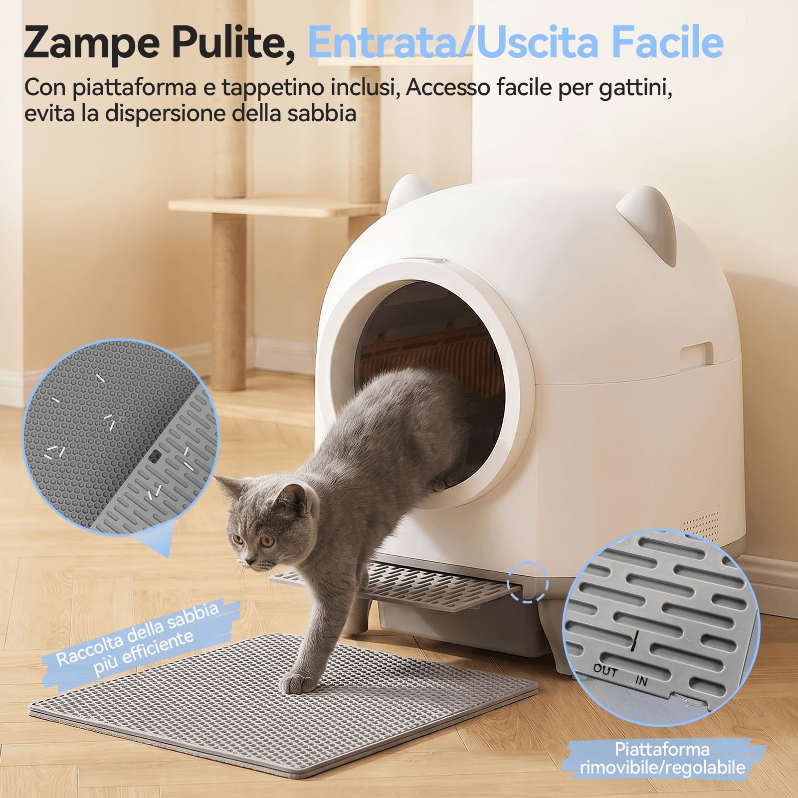 JUMMICO 90L XXL Lettiera Autopulente per Gatti, Intelligente con Controllo tramite App, Sicurezza Antipizzicamento, Monitoraggio della Salute, Doppia Deodorizzazione, Tappetino e Profumo Inclusi, Per