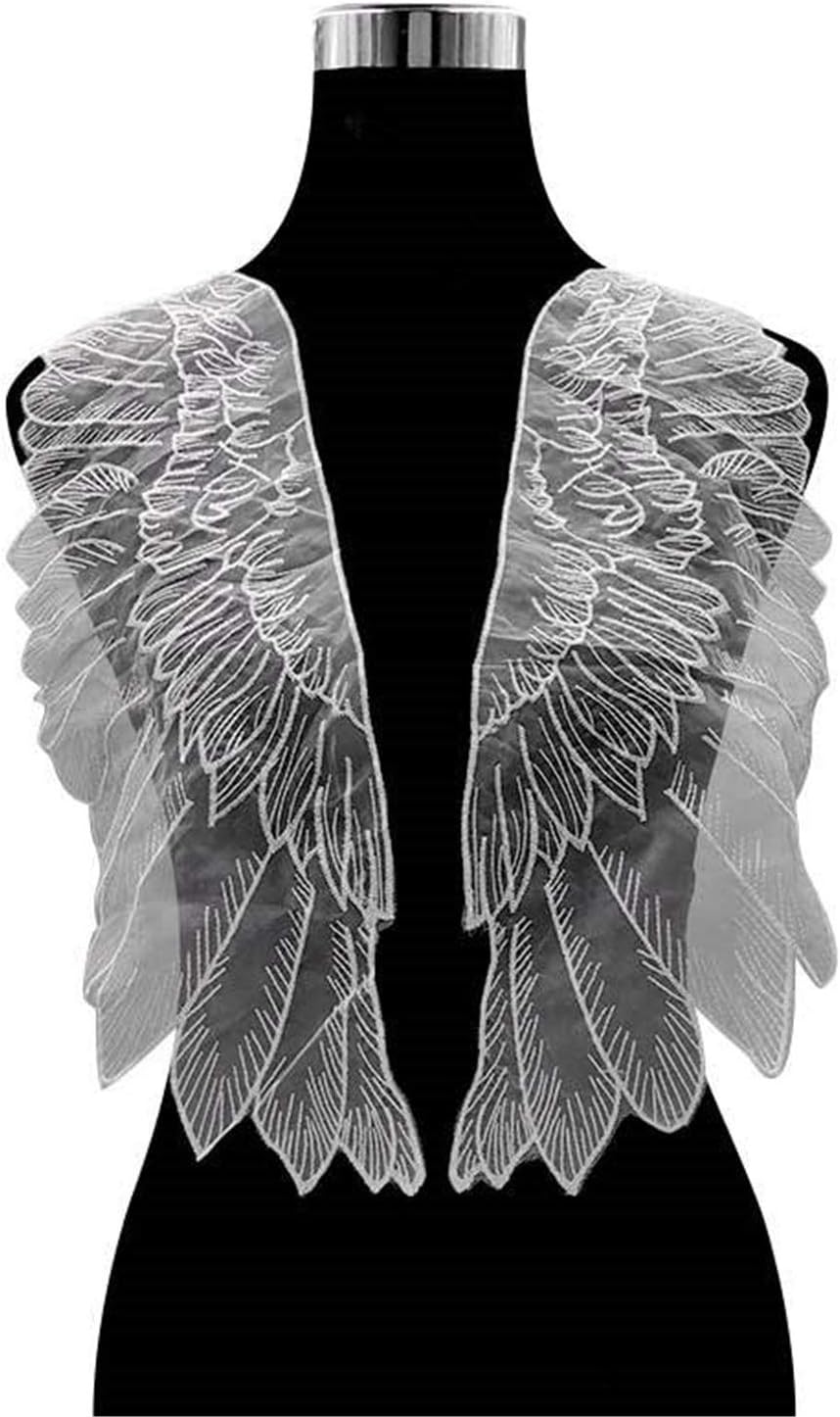 Organza Lace Applique Wings Appliques Patches Embroidery Sewing on Embellishments for Wedding Dress Costumes 1 Mirror Pair (Off White)