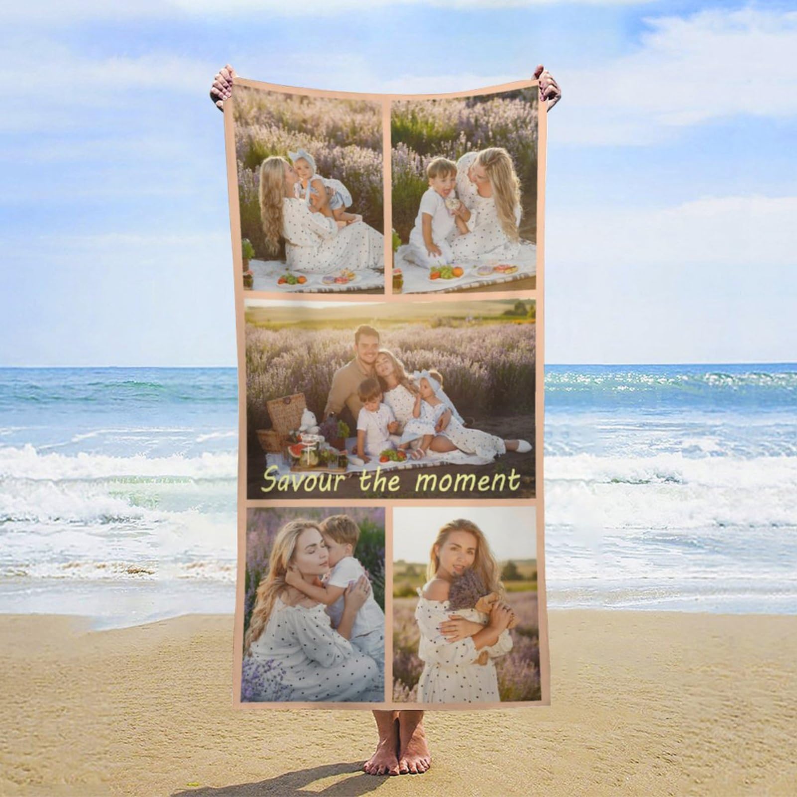 RHMMDIYST Personalised Beach Towel | Customised Bath Towel with Photo/Text | Thick Microfibre Towel,Soft and Quick Drying Beach Towel - Suitable for Travel Seaside Camping Swimming (5 photo)