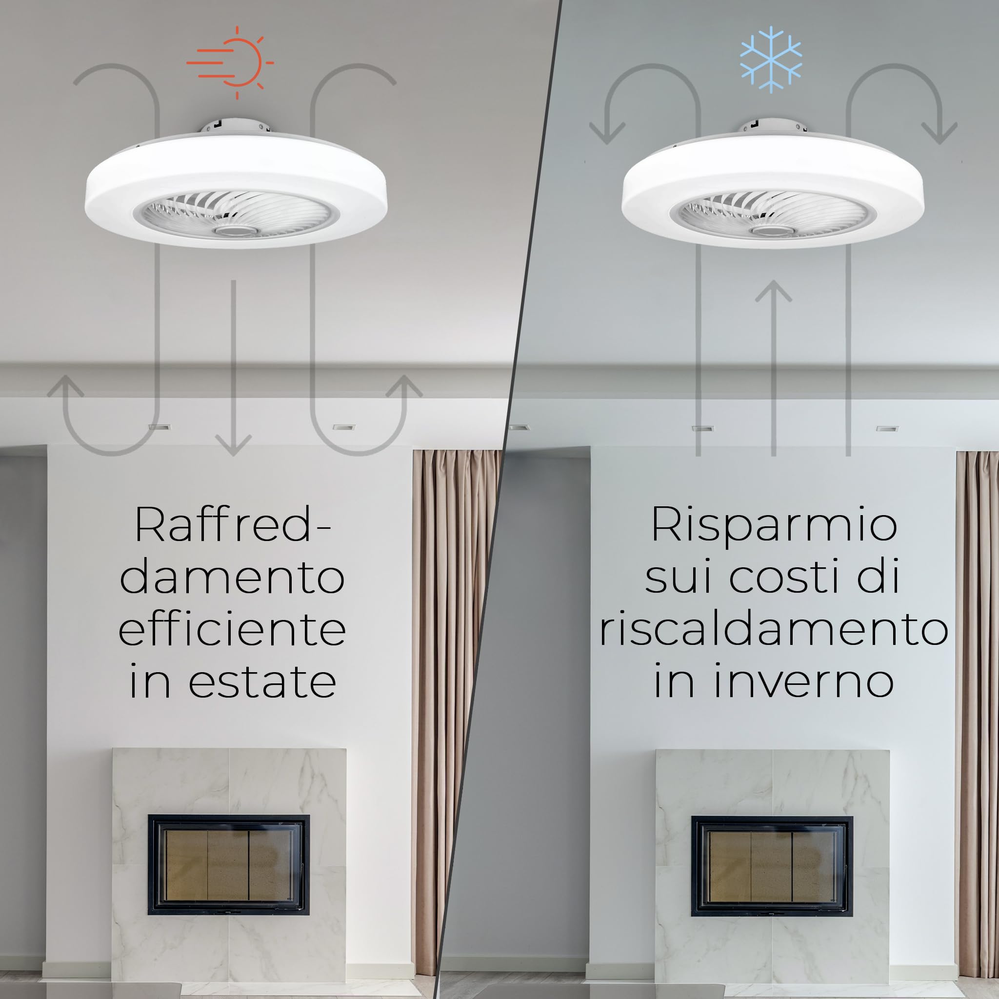 Noaton® Triton Bianco Ventilatore da Soffitto con Luce e Telecomando, LED Dimmerabile 50 W, 3 Colori, 6 Velocità con Timer, Silenzioso, per Soggiorno Camera, da Letto Sala e Cucina, Lampada, Ø 58 cm