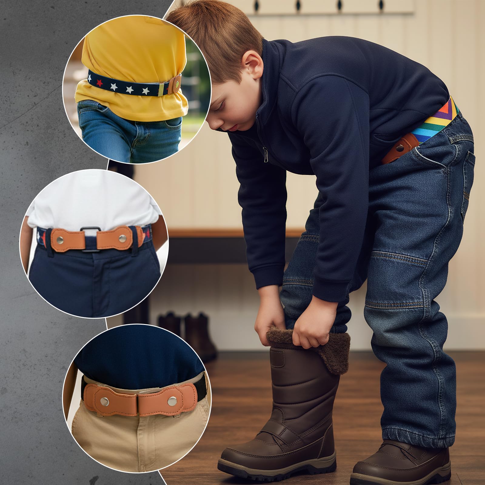 Cinturones Elásticos Ajustables para Niños Pack de 5, Sin Hebilla, Tallas 40-60 kg