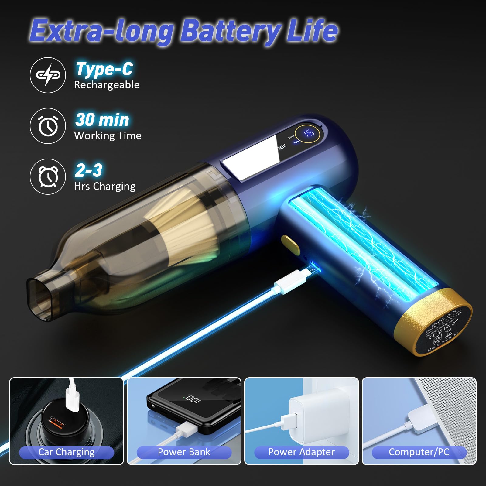 QJJIQW22OBGAOR81618 Collecteur de poussière sans fil multifonction soufflage et aspiration USB silencieux numérique